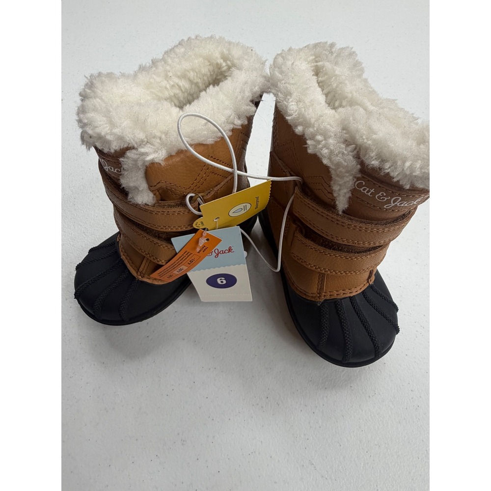 Cat & Jack Toddler Boys Waterproof Winter Snow Duck Boots Tan Black Size 6‎ NWT